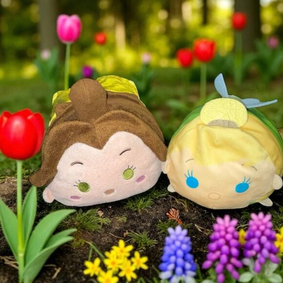 Disney Tsum Plush Princess Belle Beauty & Beast Tinkerbell Pillow 12" Lot of 2 - Picture 16 of 16